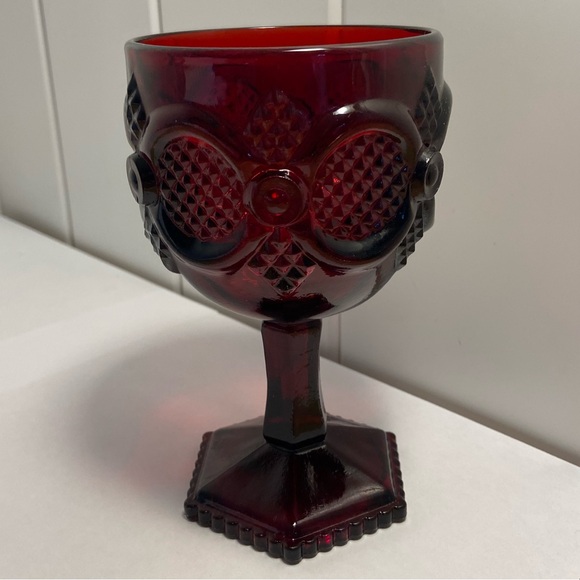Vintage Avon water Goblet ruby red Glass 1876 Cape Cod design 6” tall - Picture 2 of 9